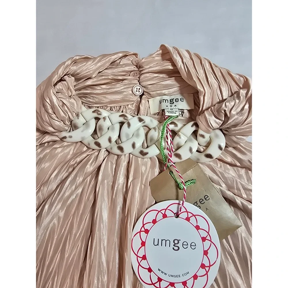 Umgee Champagne Pink Crinkle Pleat Halter Top Chain Neck A0916 Size M NEW‎